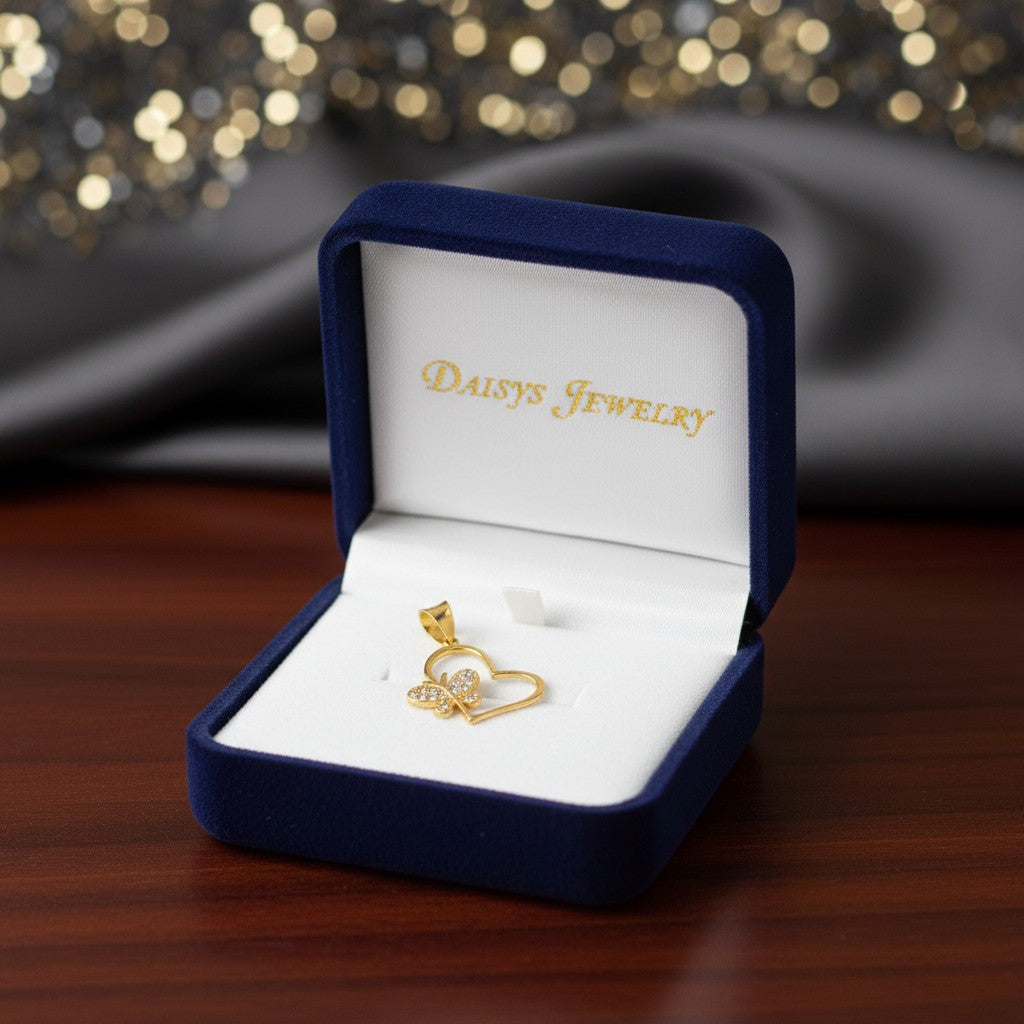 DIJE CORAZON - MARIPOSA EN ORO 14 K