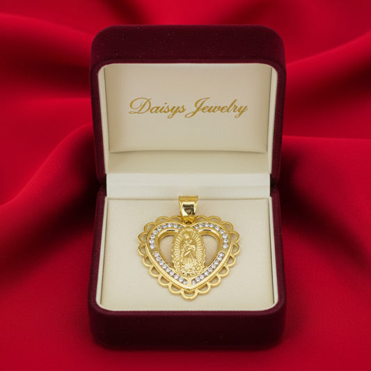 DIJE DE CORAZON DE LA VIRGEN EN ORO 10 K