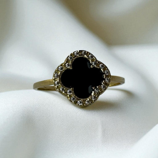 ANILLO TREBOL EN COLOR NEGRO ORO MEXICANO 10 K