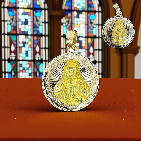ESCAPULARIOS VIRGEN Y JESUS EN ORO MEXICANO 10 K