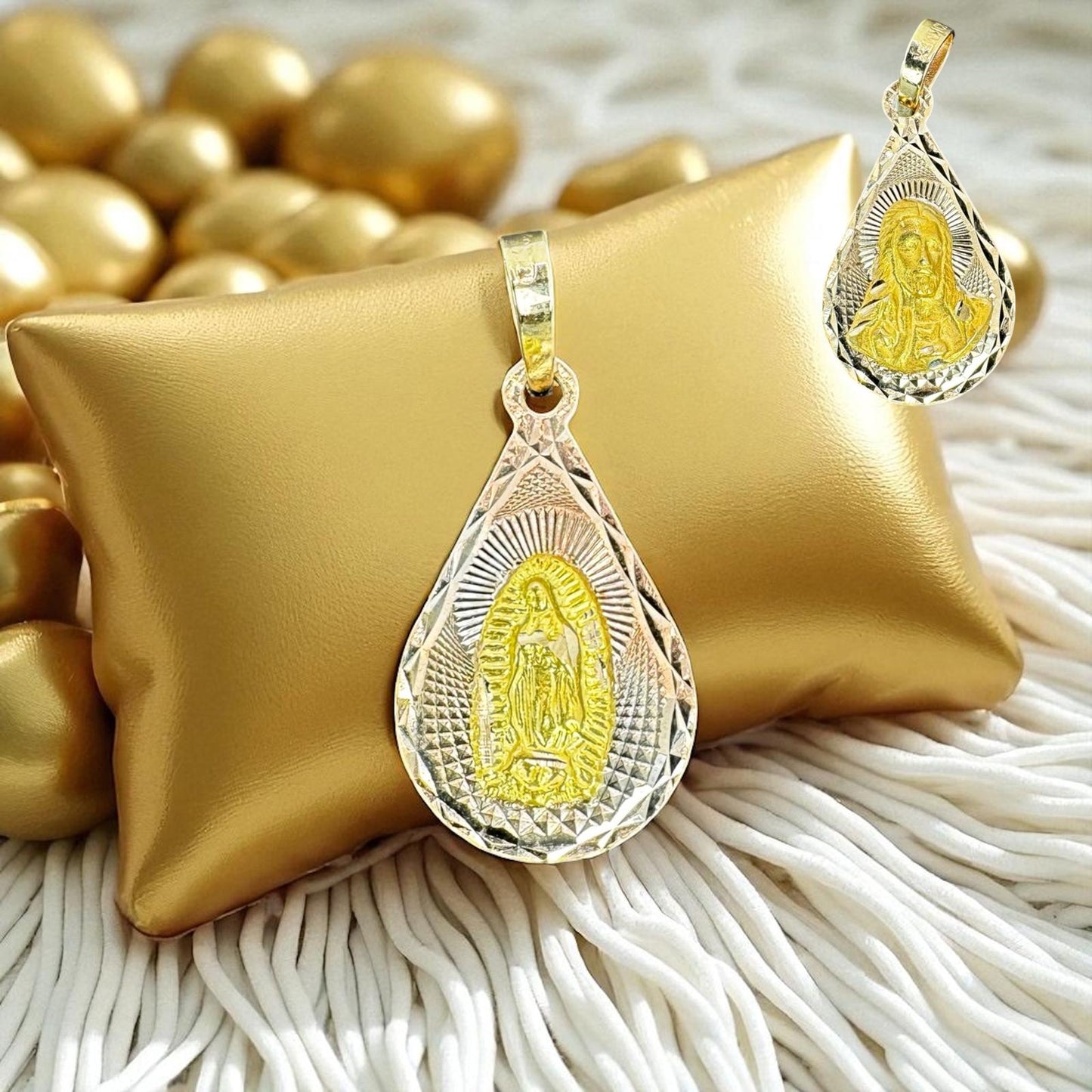 ESCAPULARIOS VIRGEN Y JESUS EN ORO MEXICANO 10 K