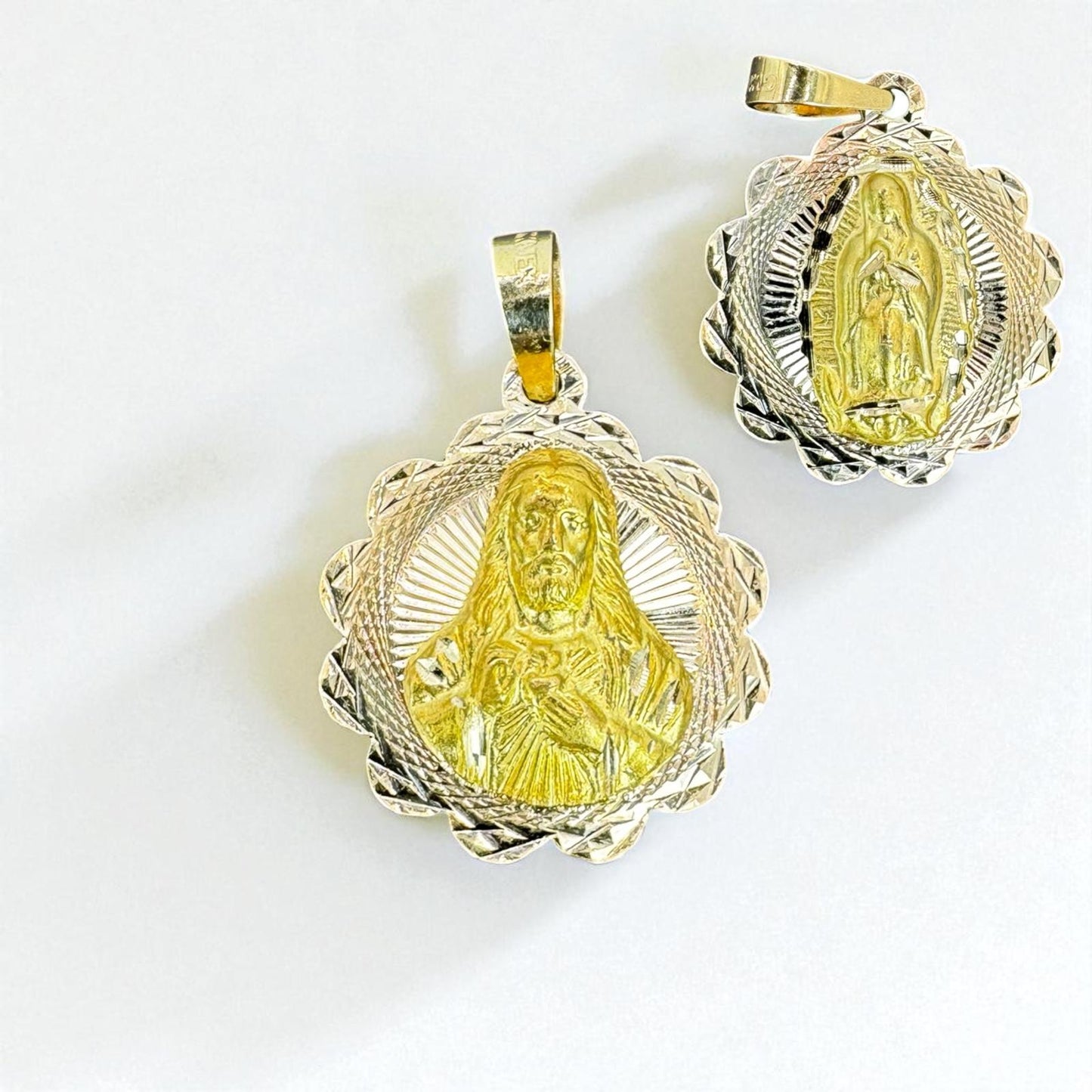 ESCAPULARIOS VIRGEN Y JESUS EN ORO MEXICANO 10 K