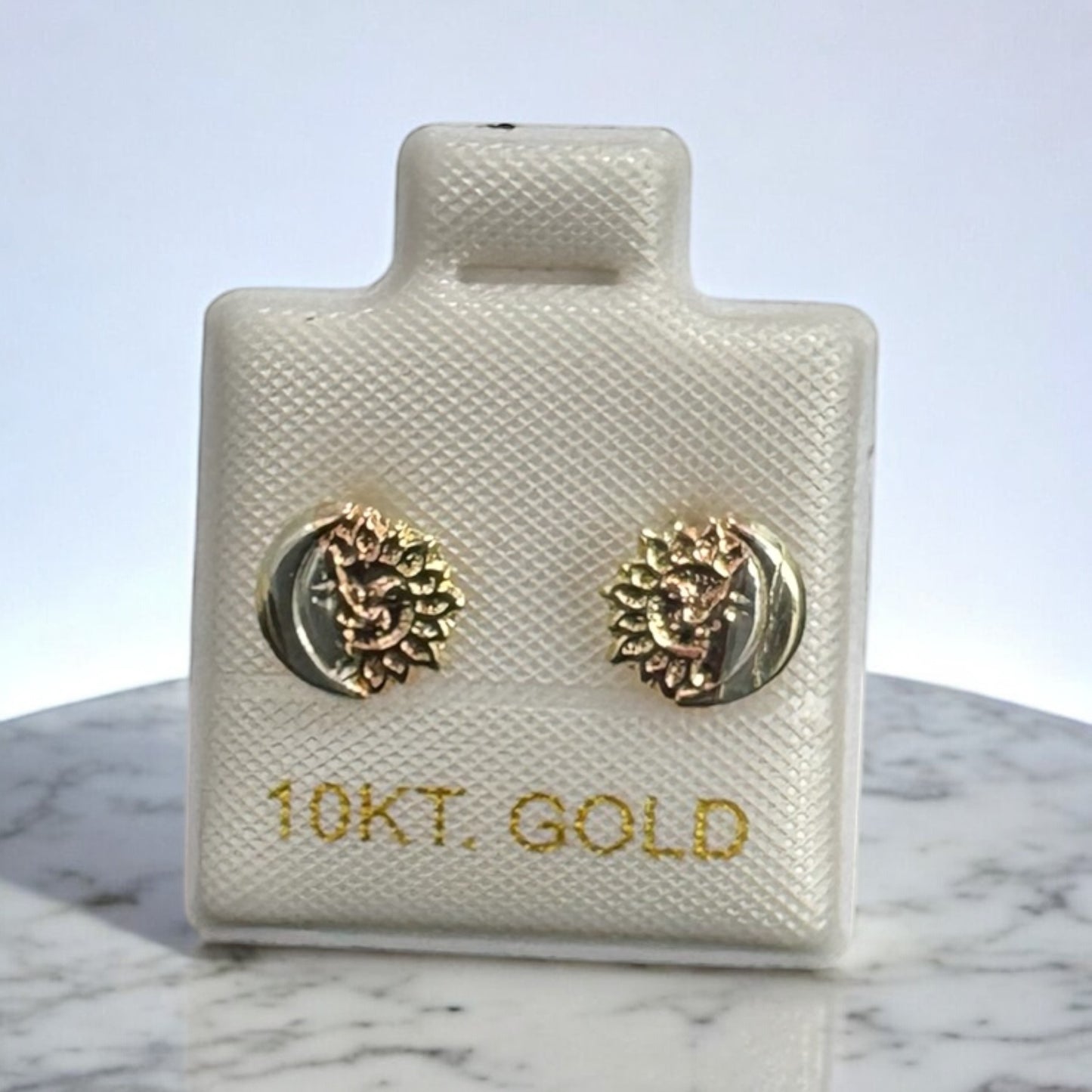 10K Mexican Gold Moon/Sun Stud Earrings