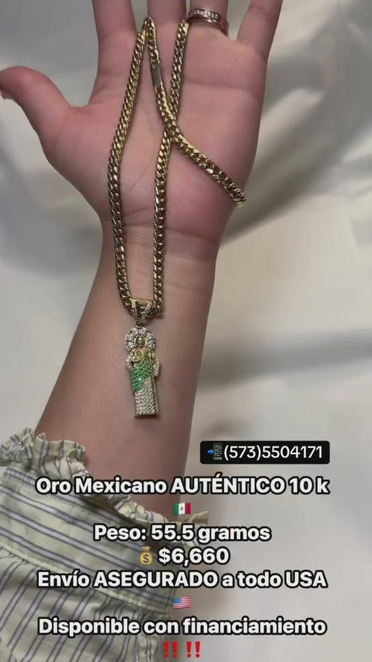 CADENA CUBANA Y DIJE SAN JUDAS EN ORO MEXICANO 10  K